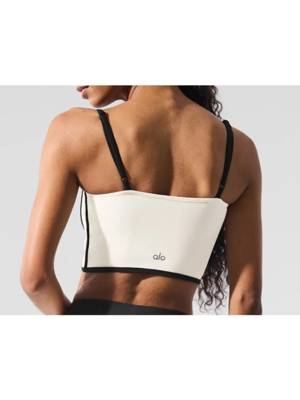 Alo Airbrush Streamlined Bra Tank Ivory Black Padded Sports Bralette Crop Top M